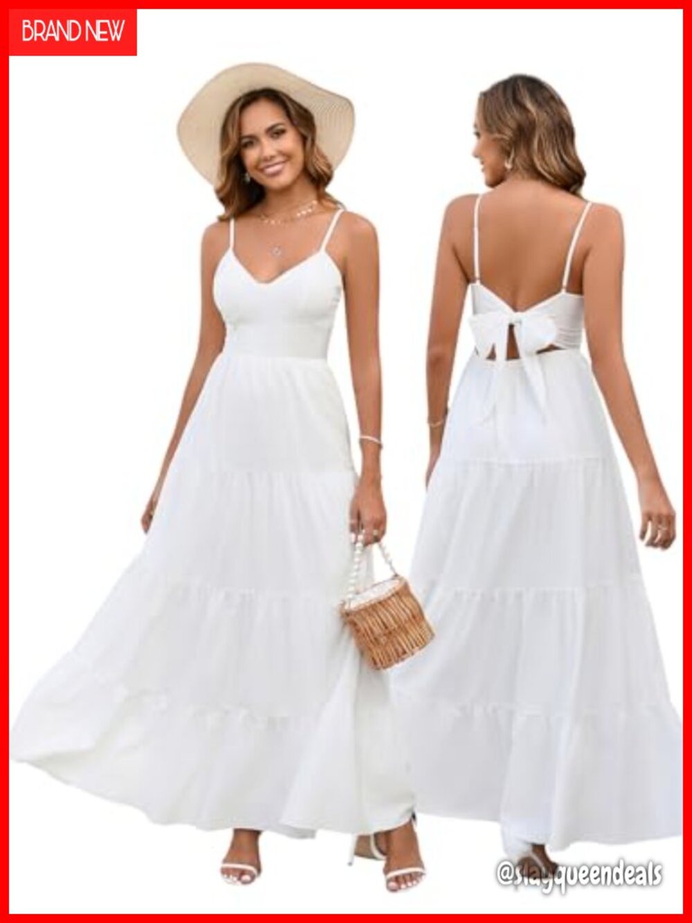 Women's Floral Maxi Sundress Boho Beach V-Neck Spaghetti Strap A-Line Dress